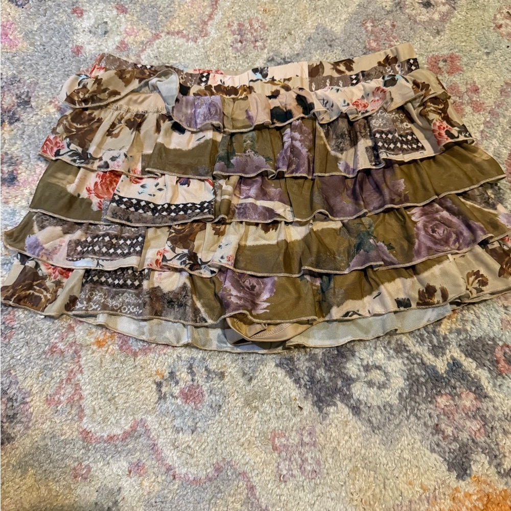 Fashion Nova Olive and Lavender Tiered Ruffle Mini Skort